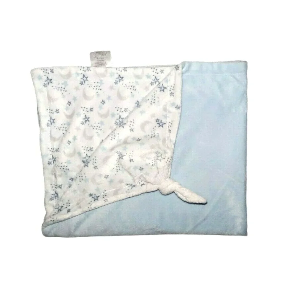 PB Piccolo Bambino White Blue Knot Shooting Star Moon Baby‎ Blanket Lovey Velour